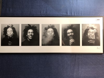 Lot 200 - Bob Marley - Framed print; 5 black & white...