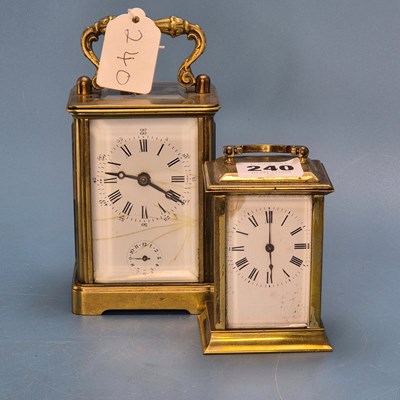 Lot 240 - An alarm carriage clock striking on a bell. ...