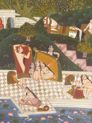 Lot 83 - Mogul school. Ladies bathing. Gouache on paper....
