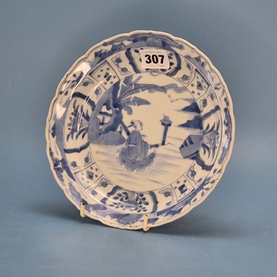Lot 307 - An Arita blue and white dish painted with a...