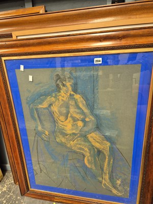 Lot 204 - Two large framed abstract gouache paintings, a...