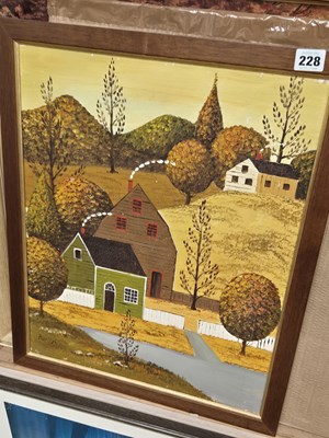 Lot 228 - An oil on canvas landscape with distant church,...