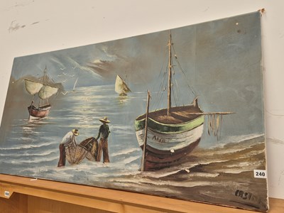 Lot 240 - Caston. (20th century) Fishermen by the shore....