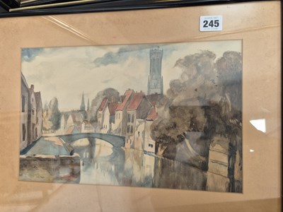 Lot 245 - A small watercolour with bridge, together with...