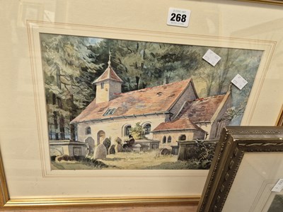 Lot 268 - Watercolour. man seated in churchyard. signed...