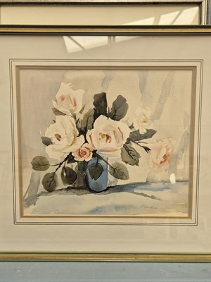 Lot 285 - A watercolour still life of roses and various...