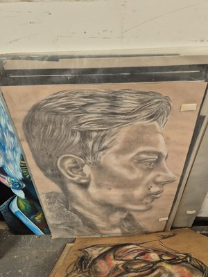Lot 300 - A folio of pastel portrait studies, and other...