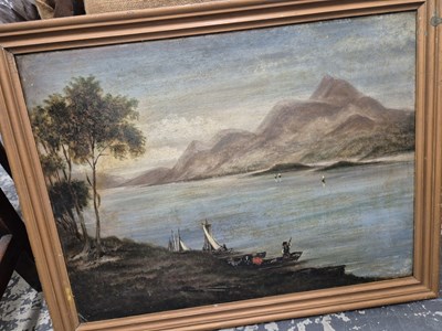 Lot 303 - 19th-century oil on board. Boating on a...
