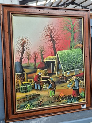 Lot 311 - East European school. Oil on canvas, farm...