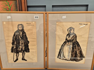 Lot 312 - A set of four watercolour theatrical costume...