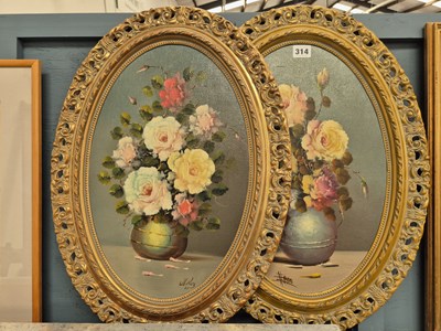 Lot 314 - A pair of mid-20th-century floral still life...