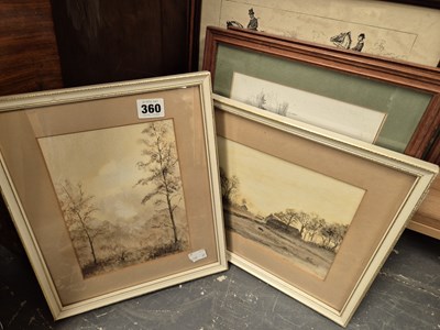Lot 360 - Two signed watercolours and three decorative...