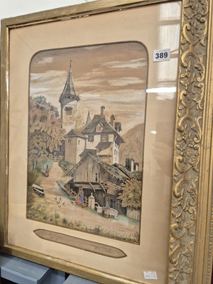 Lot 389 - A continental scene watercolour signed and...