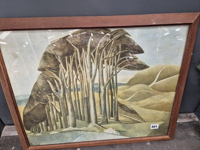 Lot 401 - After Paul Nash. Woods on the Downs, print....