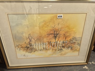Lot 410 - Watercolour, sunlight through trees. Signed,...