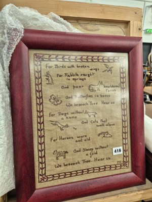 Lot 416 - A small sampler picture. Undated.