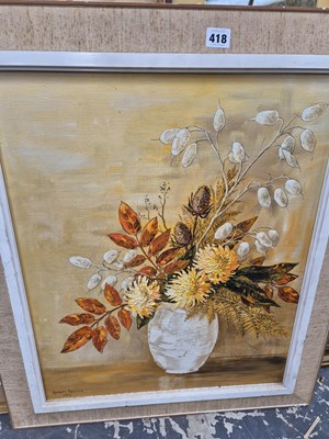 Lot 418 - Oil on canvas. Still life. Signed, Murial Rhodda.