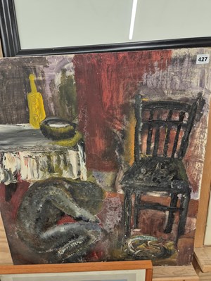 Lot 427 - 20th-century. Oil on board with a crouching...