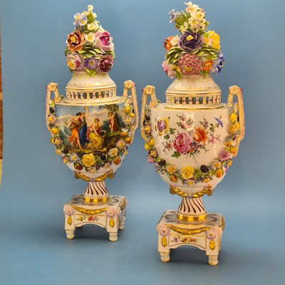 Lot 350 - A pair of Thuringian flower encrusted two...