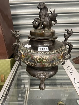 Lot 1133 - A Chinese champleve enamelled bronze incense...