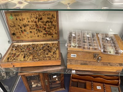 Lot 1155 - Three wooden and some plastic boxes of fishing...