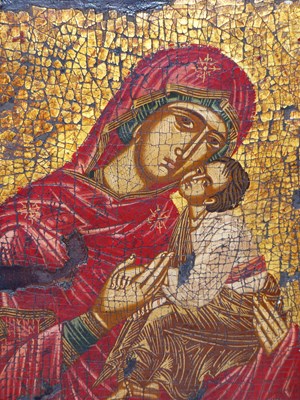 Lot 156 - Russian icon. Oil on gesso prepared wood panel....