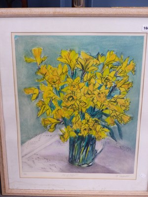 Lot 160 - Pip Carpenter. Jug of daffodils. Pencil signed...