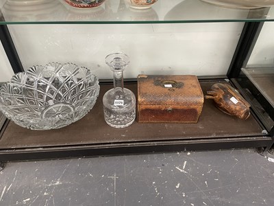 Lot 1171 - A decanter a glass punch bowl, a leather...