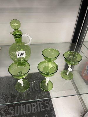 Lot 1181 - A green glass decanter and four cocktail...