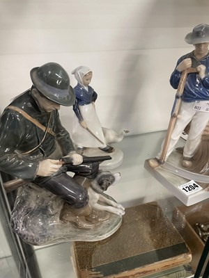 Lot 1204 - Three Copenhagen figures, a shooter, a goose...
