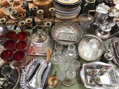 Lot 1211 - Electroplate, a pair of brass five light...