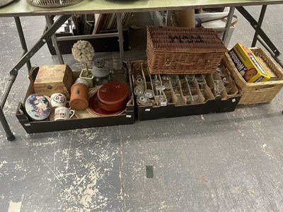 Lot 1212 - Sherry glasses, various tins, a picnic basket,...
