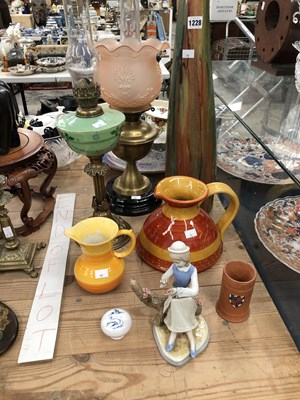 Lot 1228 - Two oil lamps, a Shelley jug, a French studio...