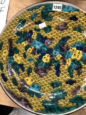 Lot 1245 - A Japanese green Kutani dish decorated with...