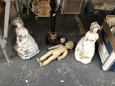 Lot 1249 - A pair of plaster crinoline ladies, a table...