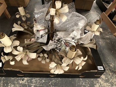 Lot 1261 - A five light white floral decorated chandelier