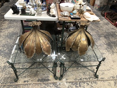 Lot 1277 - A pair of brass petallight shades. Prov....