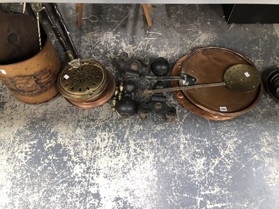 Lot 1282 - A nest of copper saucepans, a pair of iron...