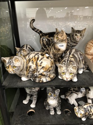 Lot 1335 - Five Winstanley pottery tabby cats