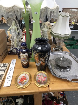 Lot 1357 - Two figural table lamps, another in glass, two...