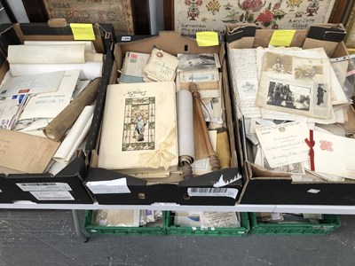 Lot 1360 - Three trays of mixed ephemera: letters,...