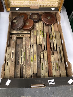 Lot 1361 - Five leather bound tape measures together with...