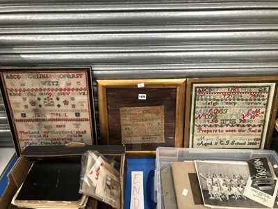 Lot 1375 - Three framed needle work samplers