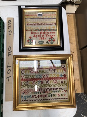 Lot 1402 - Two framed needle work samplers