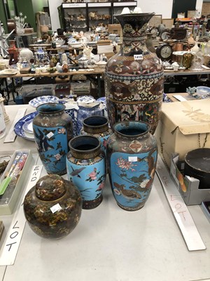 Lot 1410 - Two pairs of Japanese turquoise ground...