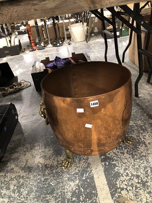 Lot 1458 - A copper wood bucket with brass lion mask and...