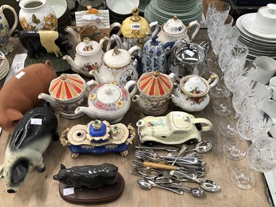 Lot 1460 - Novelty tea pots, a Victorian inkstand,...