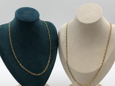 Lot 259 - Two fancy link necklace chains. Both are...