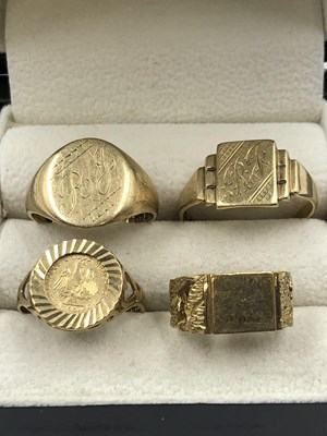 Lot 270 - Four 9ct hallmarked gold rings to include two...