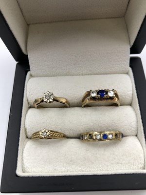 Lot 276 - Four vintage gemset rings. Ring sizes I, I 1/2,...